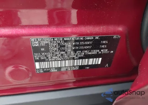 2021 Toyota Rav4 Le из США, поврежденный, VIN 2T3H1RFV9MW151377